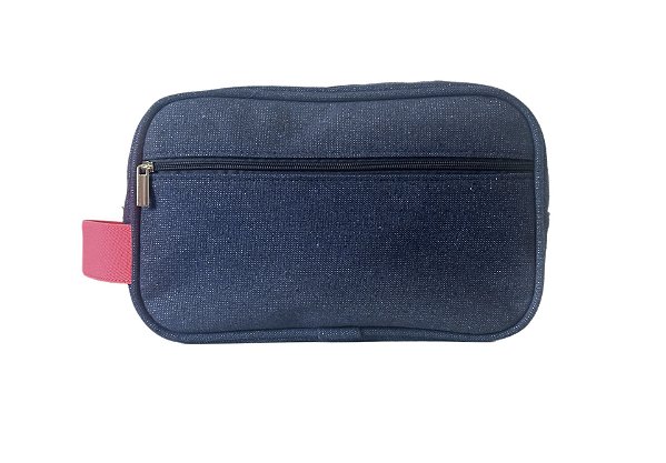 Necessaire Dupla jeans brilhante alça pink