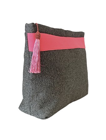 Necessaire Bahia prata brilho faixa pink