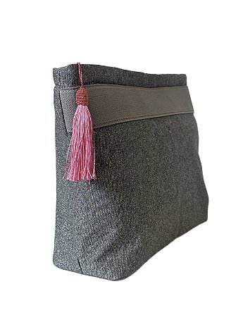 Necessaire Bahia prata brilho faixa cinza