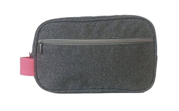 Necessaire Dupla prata brilho alça pink