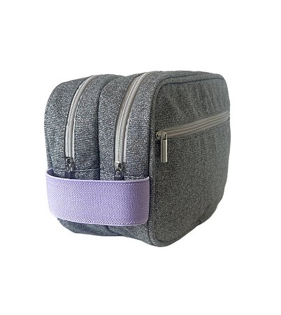 Necessaire Dupla prata brilho alça lilás