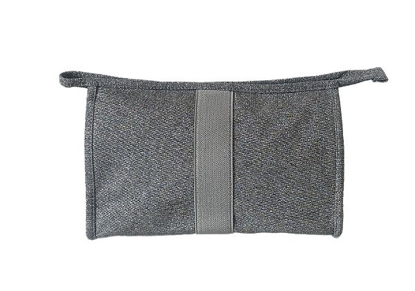 Necessaire Trancoso prata brilho faixa cinza