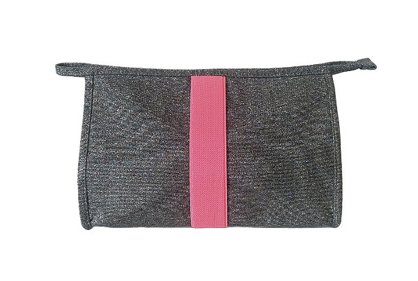 Necessaire Trancoso prata brilho faixa pink