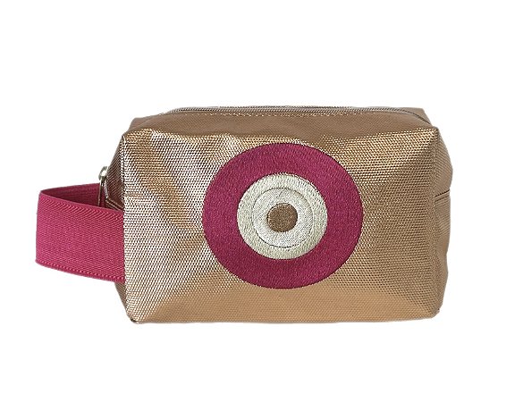 Necessaire quadradinha cobre olho grego rosa