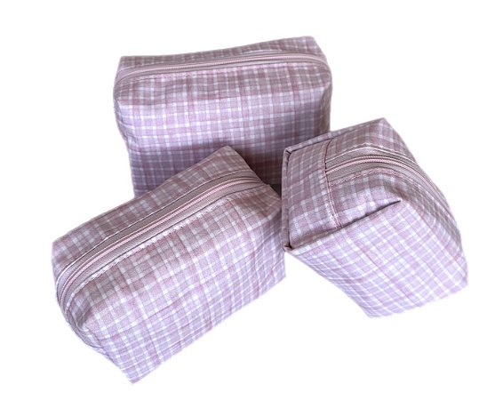 Trio Quadradinhas xadrez rosa