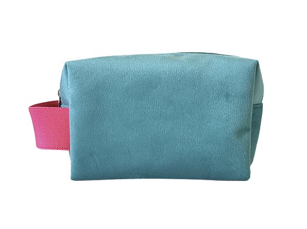 Necessaire Quadradinha ACQUA turquesa alça pink