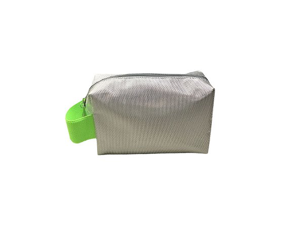 Necessaire Quadradinha prata alça verde neon