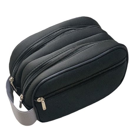 Necessaire mini dupla neoprene alça cinza