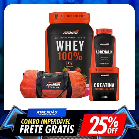 COMBO NEW MILLEN: WHEY 100% + CREATINA 100% + ADRENALIN 60 CAPS
