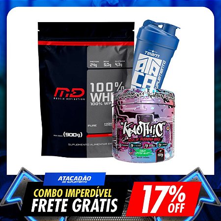 COMBO MD: WHEY 100% + PRÉ TREINO KAOTHIC 400G + BRINDE