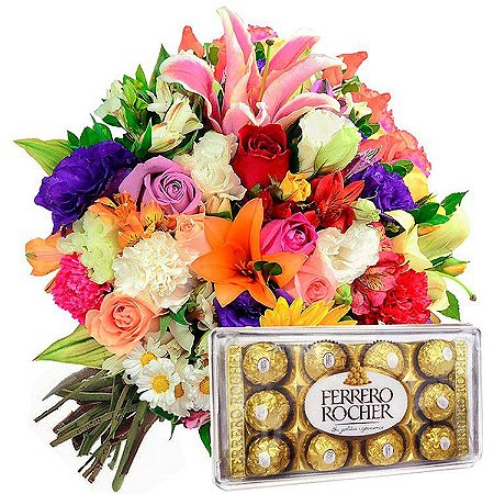 Luxuoso Buquê Mix de Flores Nobres com Ferrero Rocher 150 G