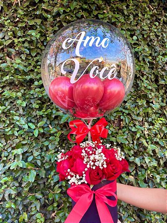 Box De Rosas Com Balão Bubble