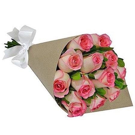 Buquê  Minimalista com 12 Rosas Cor de Rosa  no Kraft