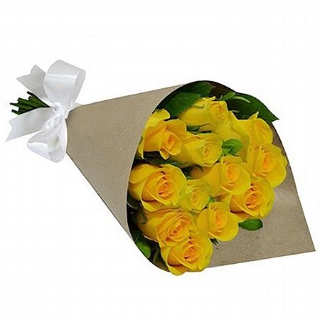 Buquê MIinimalista De 12 Rosas Amarelas No Papel Kraft