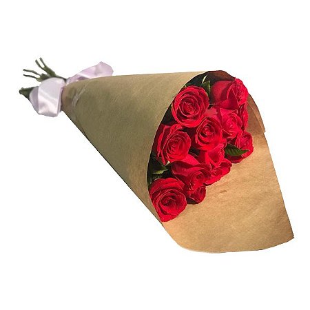 Buquê Minimalista de 12 rosas Vermelhas no Papel Kraft