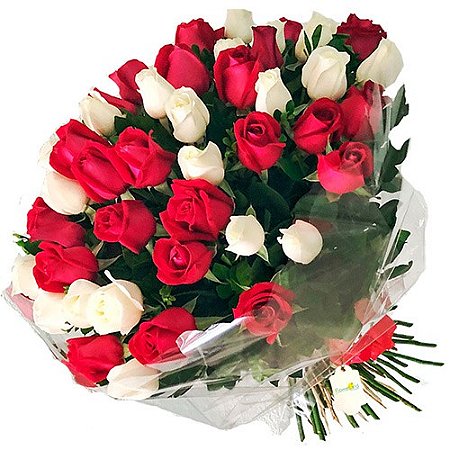 ❤️🤍 Buquê de 50 Rosas Vermelhas e Brancas – Amor & Pureza em Harmonia