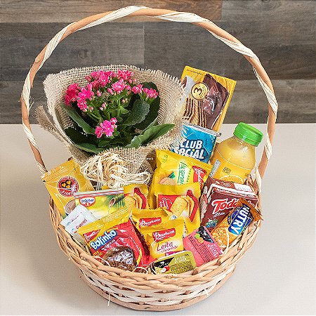 Cesta de café da Manhã Especial Com Flores Plantada