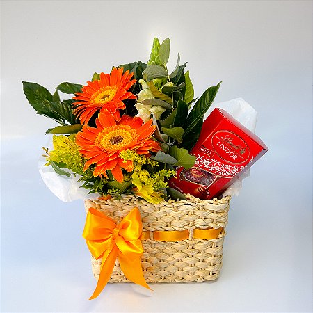 Sacolinha De Gérberas Coloridas com Lindt de 75g