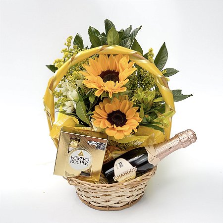 Resplandecente cesta de girassol com Chandon baby & Chocolate