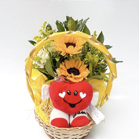 Radiante cesta de Girassol com Pelúcia