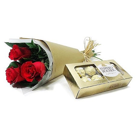 Mini Buquê de Rosas Vermelhas & Ferrero Rocher de 100G