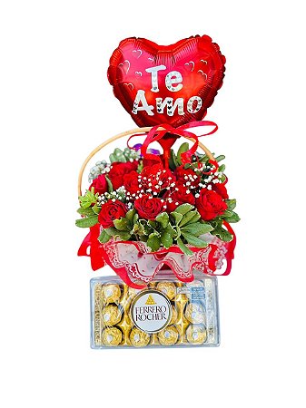 🎈🌹🍫 Cesta Romance no Ar – Rosas, Chocolate & Balão