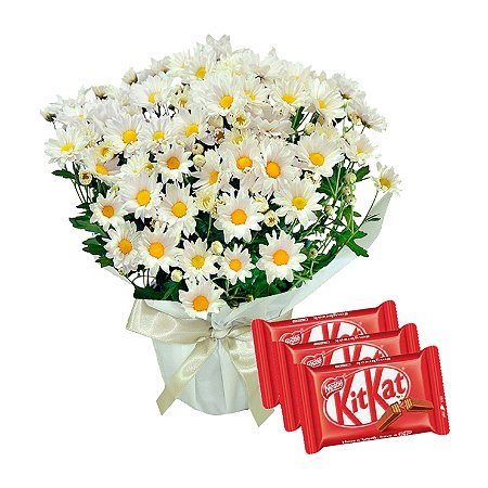 Vaso de Margarida Com Trio de KIt Kat