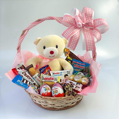 Cesta de Tesouros de Chocolate Com Urso