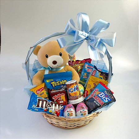 Cesta de Tesouros Doces para Meninos com Urso