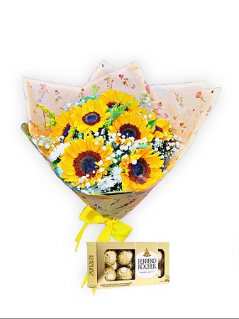 Buque Clássico de Girassóis Com Chocolate