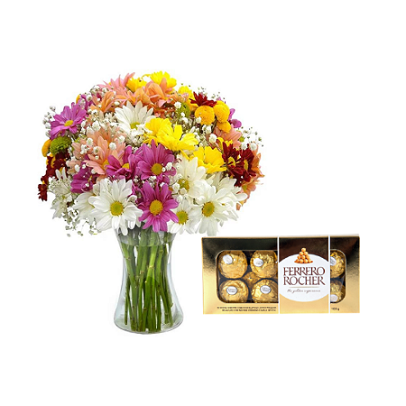 Luxuoso Mix de Margaridas Coloridas Com Chocolate