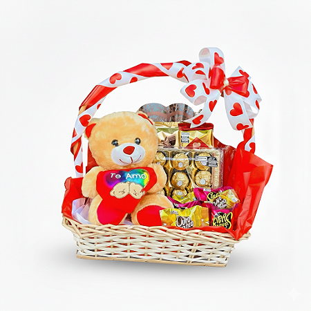 Cesta Delícias de Chocolates com Urso de Pelúcia