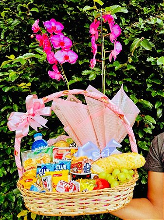 Luxuosa Cesta De Café da Manhã  Doce Despertar Com Orquídea