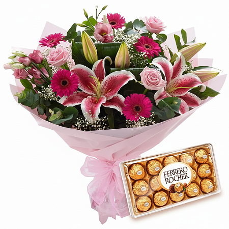 Luxuoso Buquê de Lírios e Chocolate