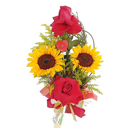 Elegância de Rosas com Girassol
