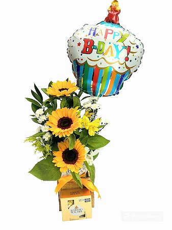 Trio de Girassol com Chocolate & Balão