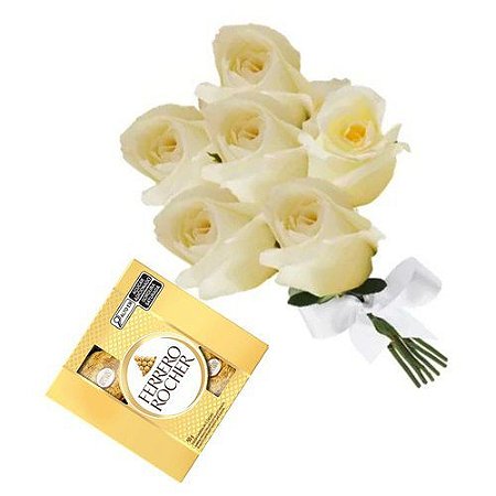Kit 6 Rosas Brancas com Ferrero Rocher