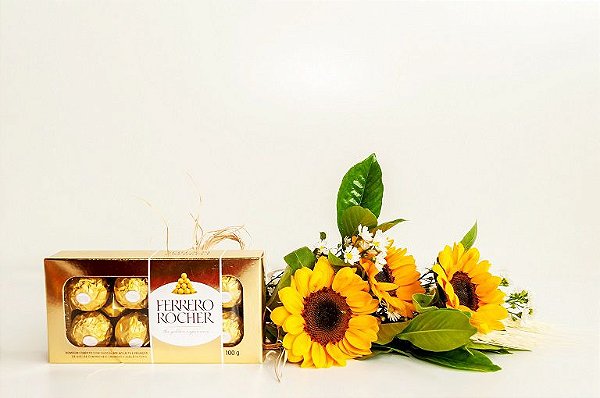 Ramalhete Trio  De Girassol Com Ferrero Rocher De 100g
