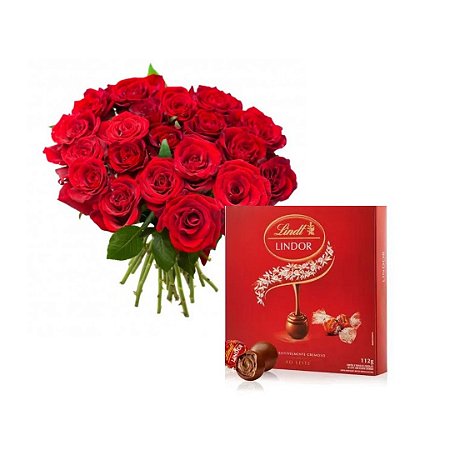 Buquê 24 Rosas Vermelhas com Lindt 112g