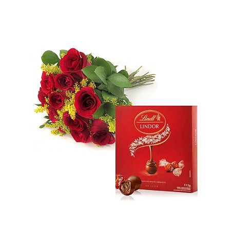 Buquê de 12 Rosas Vermelhas com Lindt 112g