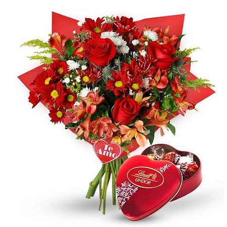 Buquê de Flores Vermelhas com Chocolate Lindt Heart