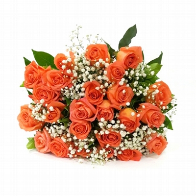 Buquê de 20 Rosas Laranjas com Gipsofila