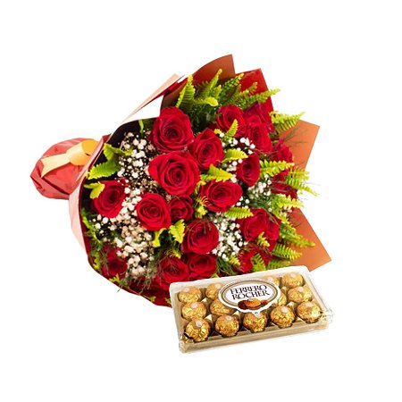 Buquê Classico de 24 Rosas & Chocolate