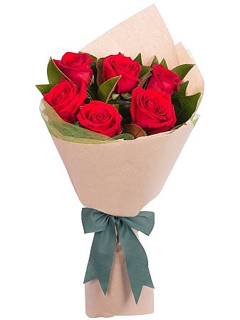 Buquê de 06 Rosas Vermelhas Luxo