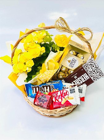 Cesta de Chocolate e Flores