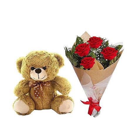 Doçura Romântica: Rosas Vermelhas e Pelúcia