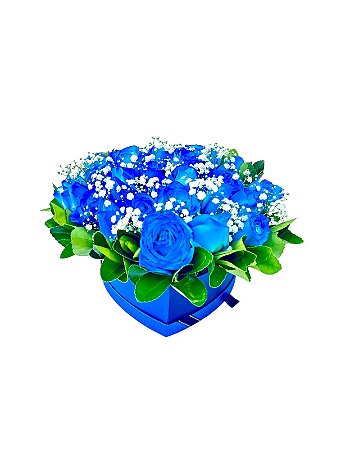 Luxuoso Box de Coração com Rosas Azuis