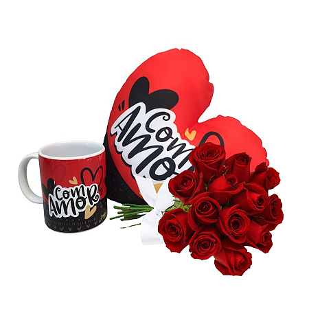 Kit Love + Buquê 12 Rosas