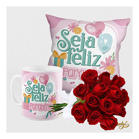 Kit Felicidade + Buquê 12 Rosas