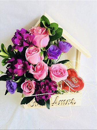 Arranjo Casa de flores e chocolate Lindt Heart